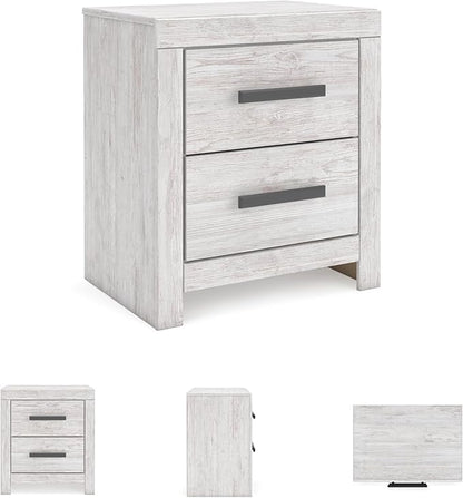 Signature Design by Ashley Cayboni Vintage 2 Drawer Nightstand with Safety Stop for Bedroom, 24.37" Tall, White