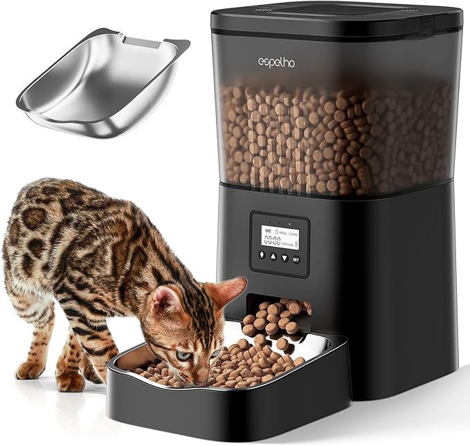 Espelho Automatic Cat Feeder- 4L Timed Cat Food Dispenser 1-6 Meals Control for Cat and Small Dog- Auto Pet Feeder with Desiccant Bag Keep Fresh for Reliable Easy Set Up and Clean- Voice Recorder-Mewly Pet