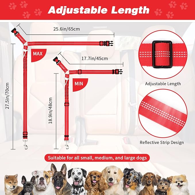 BWOGUE Pet Dog Cat Seat Belt Reflective Car Dog Headrest Restraint Leash Elastic Buffer Bungee Adjustable Tangle-Free Safety Leads Vehicle Seatbelt Harness for Small, Medium and Large Dogs (1 Pack)-Mewly Pet