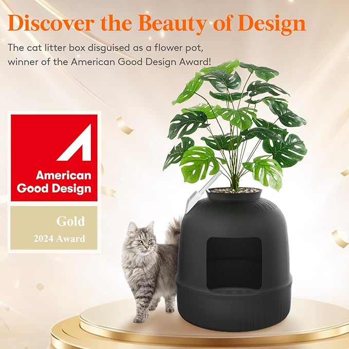 Lifewit Litter Box Cat with Faux Plant & Scoop, Hidden Enclosure Litter Tray with Odor Control & Carbon Filter in Living Room, Bedroom, Corner, Black-Mewly Pet