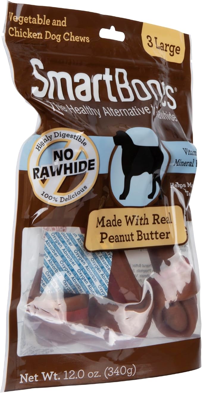 SmartBones Dog Chews, Treat Your Dog to Rawhide-Free Dog Bones, Made With Real Meat and Vegetables, 3 Large-Mewly Pet