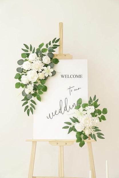 Artificial Flowers Decorations Pack of 2,Centerpieces for Wedding Reception Backdrop Decoration, Floral Decor Wall Home Entryway OutdoorDecorations (White)