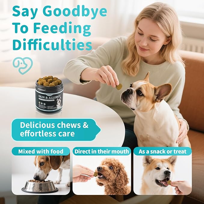 Dog Skin & Allergy Chews - Dog Probiotics for Sensitive Skin Health Support - Allergy Relief - Support Seasonal Allergies, Immune & Gut & Digestive Health Supplement - Chicken Flavor - 90 Count-Mewly Pet