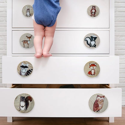 Animal Wood Dresser Cabinet Drawer Knobs Round Unique Decorative Wooden Drawer Knobs for Kids Cabinets (8, Log Color)