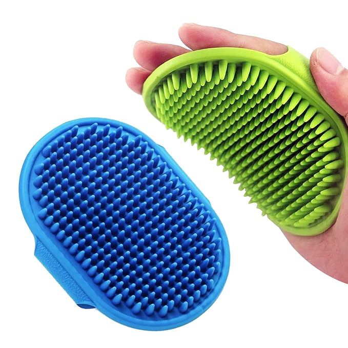 Dog Grooming Brush, Lilpep Pet Shampoo Bath Brush Soothing Massage Rubber Comb with Adjustable Ring Handle for Long Short Haired Dogs and Cats (Blue+Green, pack of 2)-Mewly Pet