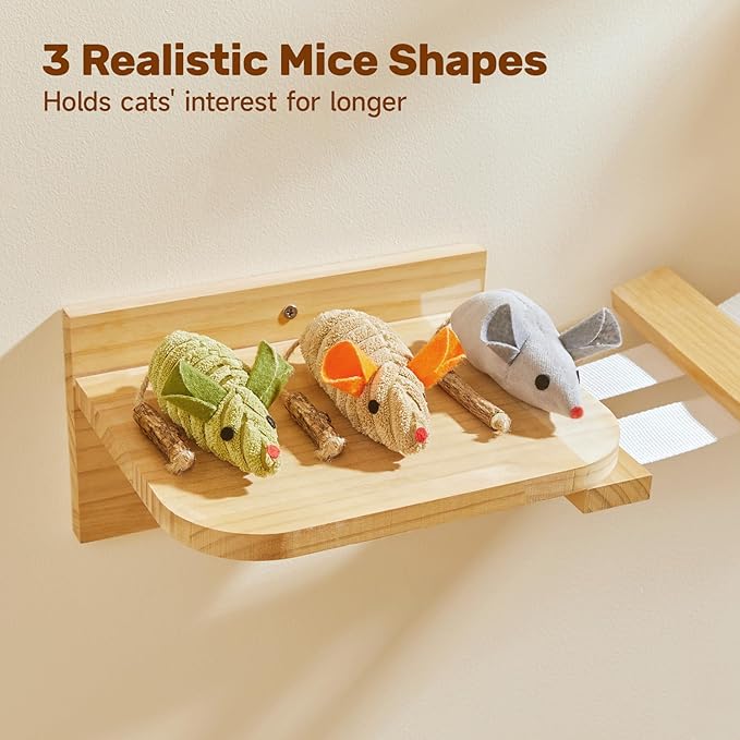 Potaroma Cat Toys: 3pcs Squeak Mice Interactive Catnip Silvervine Animals for Indoor Kittens - Dental Matatabi Cat Nip & Chew Exercise Toy for All Breeds & Species-Mewly Pet