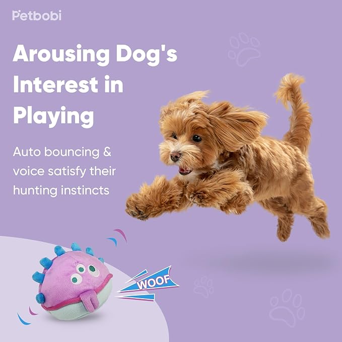 Petbobi Interactive Dog Toys for Boredom - Moving Dog Toy for Stimulating Play, Pet Plush Squeaky Ball for Small Medium Breeds with 4 Batteries, Jolly Jelly Bobby-Mewly Pet