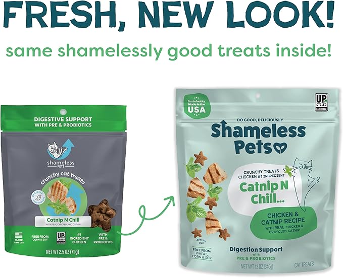Shameless Pets Crunchy Cat Treats - Catnip Treats for Cats with Digestive Support, Kitten Treats with Real Chicken, Natural & Healthy Flavored Feline Snacks - Catnip N Chill, 1-Pk (12 Oz)-Mewly Pet