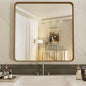 LOAAO 38X38 Inch Bathroom Mirror with Wood Grain Colored Metal Frame, Rounded Rectangle Metal Framed Bathroom Mirror, Anti-Rust, Hangs Horizontally or Vertically, Tempered Glass