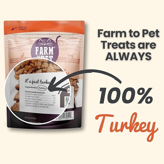 Farm To Pet - Cat Treat Crumbles - 3 oz Single Ingredient Turkey Cat Treats or Snacks - Healthy for Indoor Cats and Kitten- Essential Products (Mix with Wet or Dry Food)-Mewly Pet