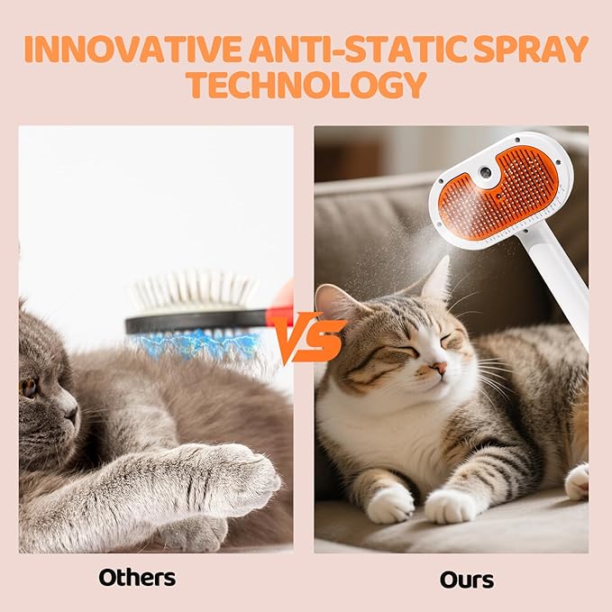Cat Steam Brush-3 in 1 Pet Brush,Dog Shedding Tool Self Cleaning Pet Spray Depilation Comb with Release Button,Dog Steam Brushs,Cat Grooming Supplies for Long Short Haireds-Mewly Pet