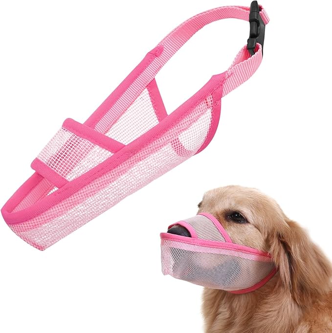 Crazy Felix Nylon Dog Muzzle for Small Medium Large Dogs Dachshund Beagle Poodle Labrador, Air Mesh Breathable and Drinkable Pet Mouth Guard for Anti-Biting Chewing Scavenging(XS, Pink)-Mewly Pet