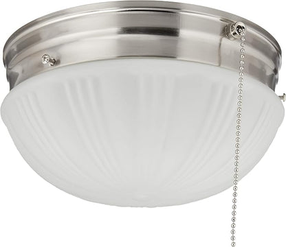Westinghouse 6721000 Two-Light Flush-Mount Interior Ceiling Fixture with Pull Chain, Brushed Nickel Finish with Frosted Fluted Glass, Diameter: 8.75 Inches