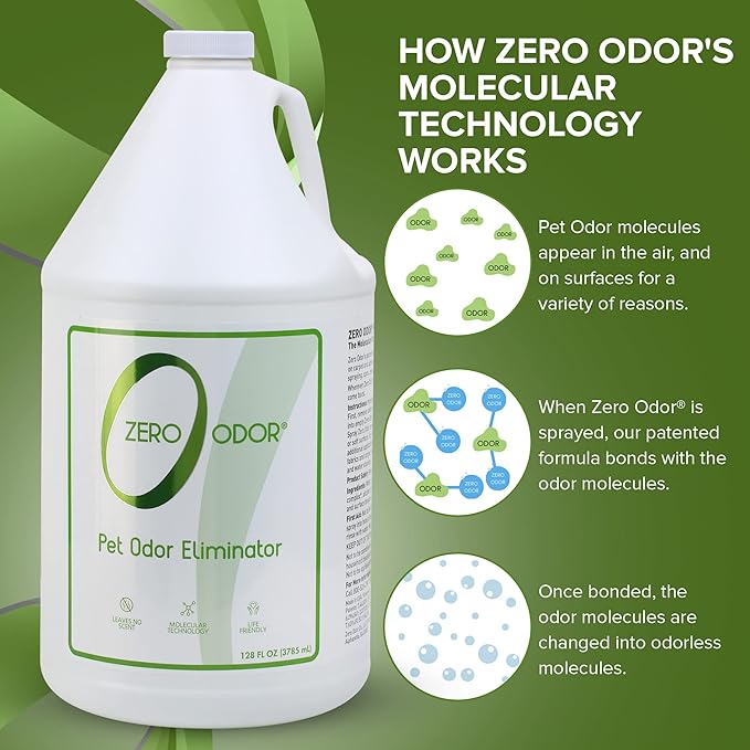 Zero Odor - Pet Odor Eliminator for strong odor, Eliminate Air & Surface Odors – Patented Molecular Technology Best For Carpet, Furniture, Beds Smell Great Again (128 Ounces)-Mewly Pet