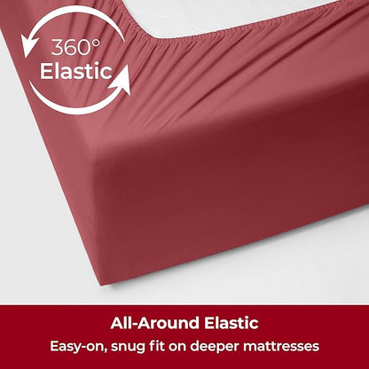 Mellanni Extra Deep California King Sheets - 4 PC Iconic Collection Bedding - Hotel Luxury, Ultra Soft, Cooling Bed Sheets - Wrinkle, Fade, Stain Resistant (Cal King, Brick Red)