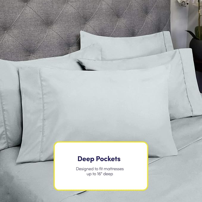 King Size Bed Sheets - 6 Piece 1500 Supreme Collection Fine Brushed Microfiber Deep Pocket King Sheet Set Bedding - 2 Extra Pillow Cases, Great Value, King, Porclain Blue