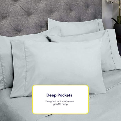 Cal King Size Bed Sheets - 6 Piece 1500 Supreme Collection Fine Brushed Microfiber Deep Pocket California King Sheet Set Bedding - 2 Extra Pillow Cases, Great Value, California King, Porclain Blue