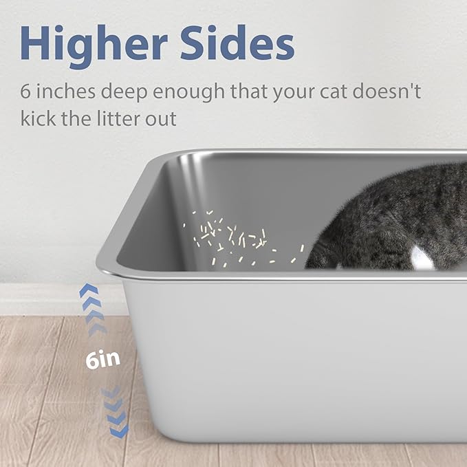 Stainless Steel Litter Box - Cat Litter Box Easy to Clean, Never Absorbs Odor, Stains, or Rusts - Silver (17.7" L x 13.5" W x 6" H)-Mewly Pet