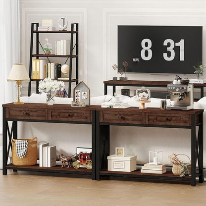 BON AUGURE Console Table with 2 Drawers, Entryway Tables with Storage, Sofa Table Behind Couch for Living Room, Farmhouse Entry Tables for Hallway, Foyer, Front Door (Rustic Oak, 47 Inch)