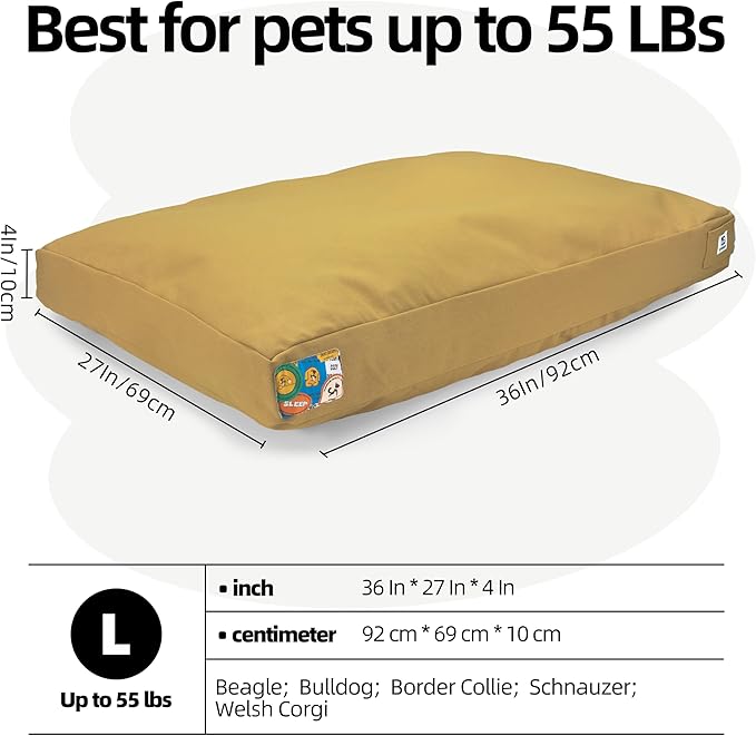 Sytopia 36-Inch Canvas Outdoor Dog Bed, Waterproof & Washable with Removable Cover, Ideal for Medium & Large Dogs, Chew-Proof Great for Indoor, Outdoor, Crate, or Patio Use (Yellow)-Mewly Pet