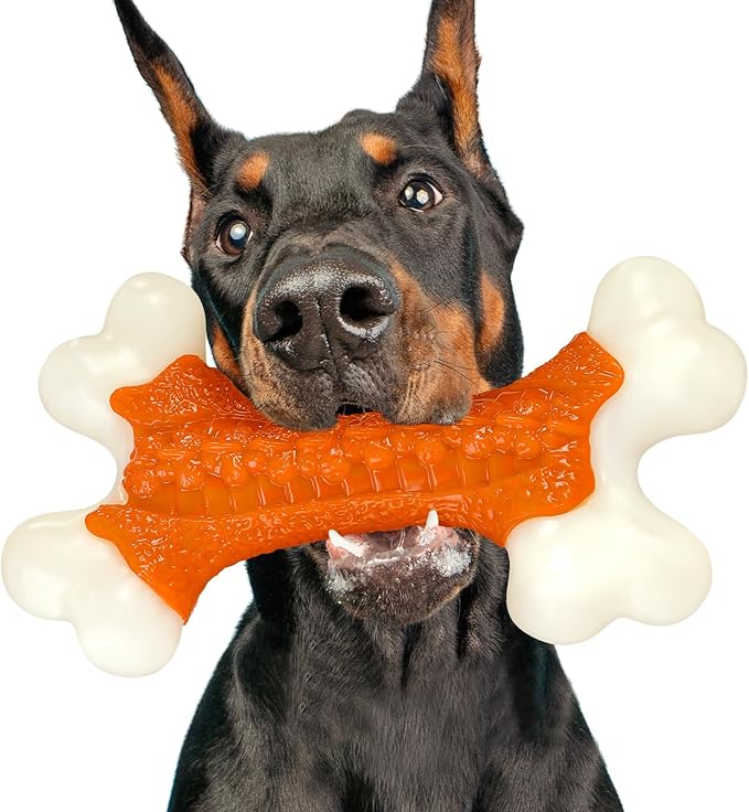 Dog Toys for Aggressive Chewers Large Breed, Tough Bones, Nylon Puppy Teething Chew Toys Medium Dogs, Heavy Duty Peanut Butter Flavor Toys-Mewly Pet