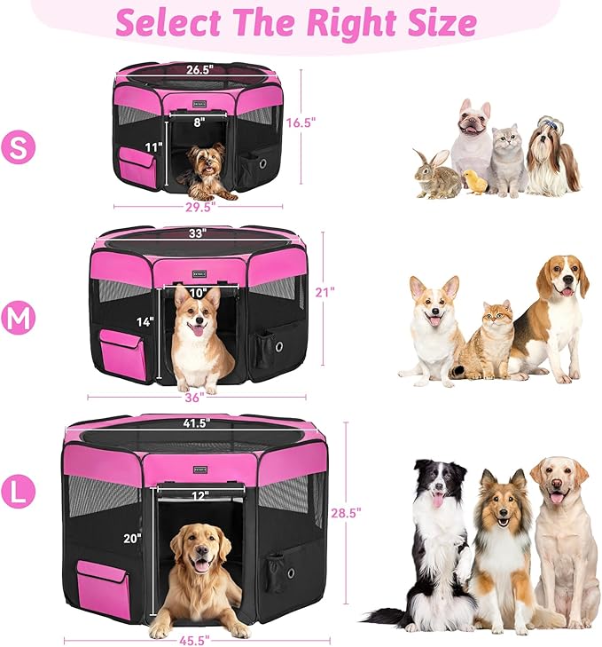 PETSFIT 29" Puppy Playpen with Removable Waterproof Mat & Zippered Roof | RV, Camping, Travel Dog Pen | Indoor/Outdoor Whelping & Cat Observation Space(29.5"x29.5"x16.5"H)-Mewly Pet