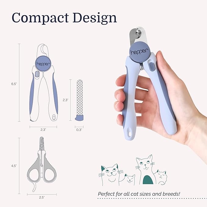 Hepper Cat Nail Clipper Kit - Small and Large Sharp Cat Claw Clippers with Added Nail File and Storage Pouch - Cat Nail Clippers with Safety Guard and Lock - Professional Cat Manicure …-Mewly Pet