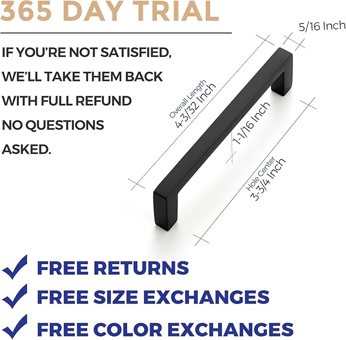 Ravinte 30 Pack Matte Black Cabinet Pulls, 3-3/4 Inch (96mm) Hole Center Slim Kitchen Handles, Square Drawer Pulls for Cabinets & Cupboards, Hardware