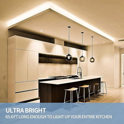 Led Strip Lights 65.6ft Warm White Dimmable Led Light Strip Flexible Rope Lights Kits with 24v Etl Power Supply, Adhesive Clips, Dimmer Switch and Connectors for Indoor Decor