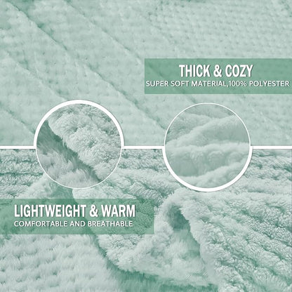 Exclusivo Mezcla Fleece Throw Blanket Extra Large, Super Soft and Warm Blankets for Couch, Sofa and Bed Waffle Textured, Cozy, Fuzzy and Lightweight (Mint Green, 50x70 Inches)