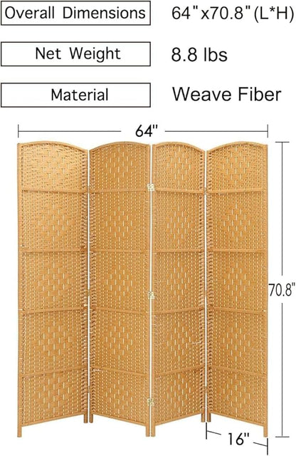 6 ft. Tall-Extra Wide-Diamond Weave Fiber Room Divider - Light Beige - 4 Panel