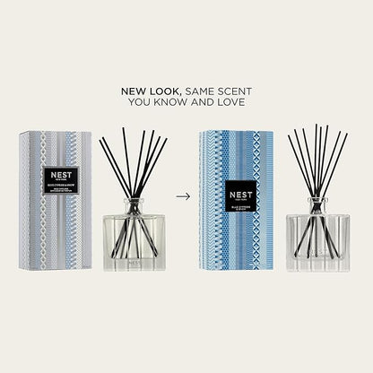 NEST New York Reed Diffuser, Blue Cypress & Snow - 5.9 fl oz - Fragrance for Up to 90 Days - Reusable, Refillable Glass Holder - Includes 8 All-Natural Reed Sticks - Flame Free