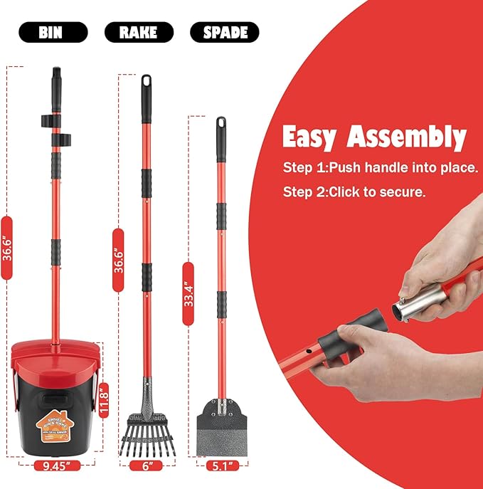 Pooper Scooper with Swivel Bin-Heavy-Duty Metal Rake & Spade, Portable Poop Scooper,Includes 100 Waste Bags, Easy to Clean, Perfect for Grass Dirt or Gravel,Ideal for Small Medium Large Dogs-Mewly Pet