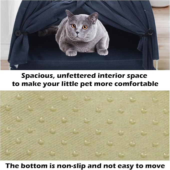 Cat Tent Bed,Cats Cave House Portable for Indoor with Removable Non-Slip Soft Pad Foldable Cat Tents Hut Washable Pet House Bed Outdoor for Kitty Puppy Small Pets 15.7x15.7x16.1 in (Navy Blue)-Mewly Pet