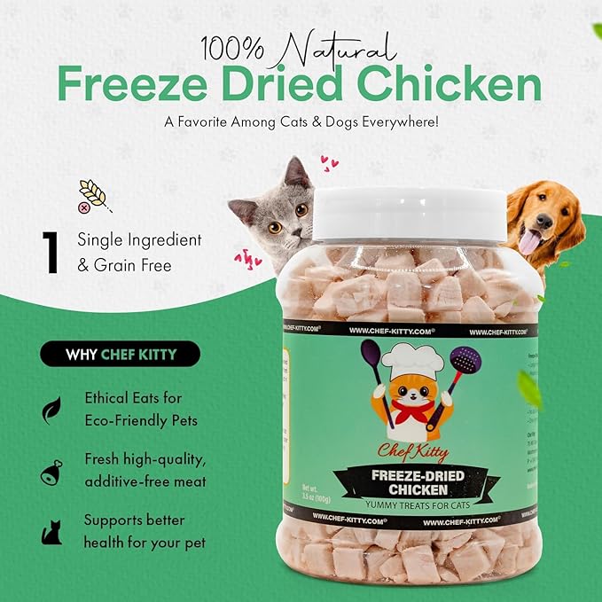 Freeze-Dried Chicken Treats for Cats & Dogs – 100% Human Grade, Single Ingredient, High-Protein, Healthy Snack – No Additives or Preservatives – 3.5oz - Inspected & Tested in USA-Mewly Pet
