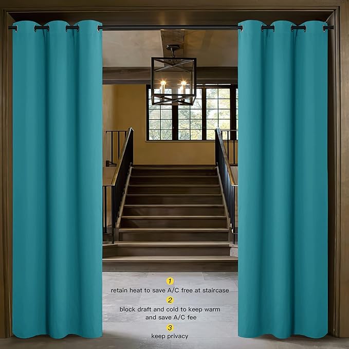 NICETOWN Sound Barrier Door Curtain, Laundry Divider for Office, Vintage and Sliding Room, Dividers Ideas for Loft, Dorm, Hotel, Living Room (Peacock Blue, 1 Pack, 8ft Tall x 5ft Wide)