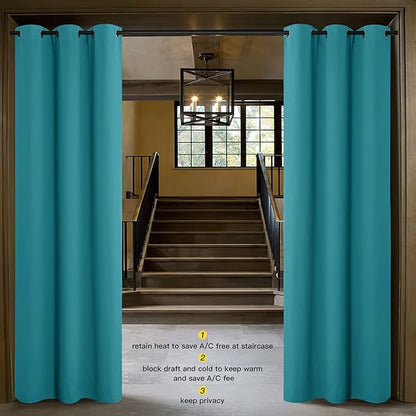 NICETOWN Sound Barrier Door Curtain, Laundry Divider for Office, Vintage and Sliding Room, Dividers Ideas for Loft, Dorm, Hotel, Living Room (Peacock Blue, 1 Pack, 8ft Tall x 5ft Wide)