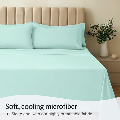 LuxClub 3 PC Sheet Set Bed Sheets Deep Pockets 16" Eco Friendly Wrinkle Free Cooling Machine Washable Hotel Bedding Silky Soft - Aquamarine Twin XL