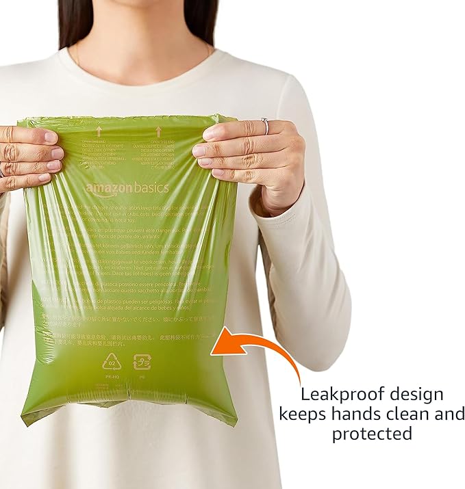 Amazon Basics Leak Proof Dog Poop Bags with Dispenser and Leash Clip, Unscented, 13 x 9 Inches - 810 Count (15 Bags per Roll, 54 Rolls)-Mewly Pet