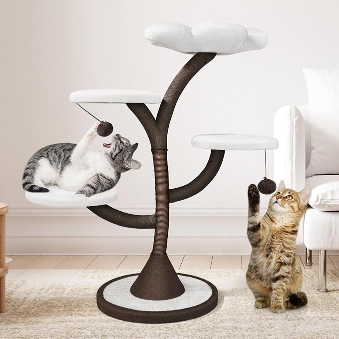 Multi-Level Modern Cat Tree, All-in-One Cat Tower with Scratching Post, Flower Cat Tree Houses for Indoor Cats-Mewly Pet