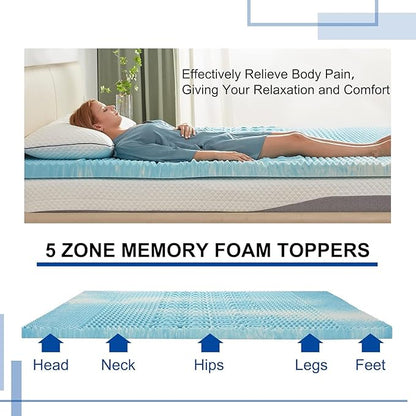 SINWEEK 1.5 Inch Mattress Topper 5-Zone Memory Foam Mattress Topper Pressure Relieve Soft Mattress Pad, CertiPUR-US Certified, Full Size Blue