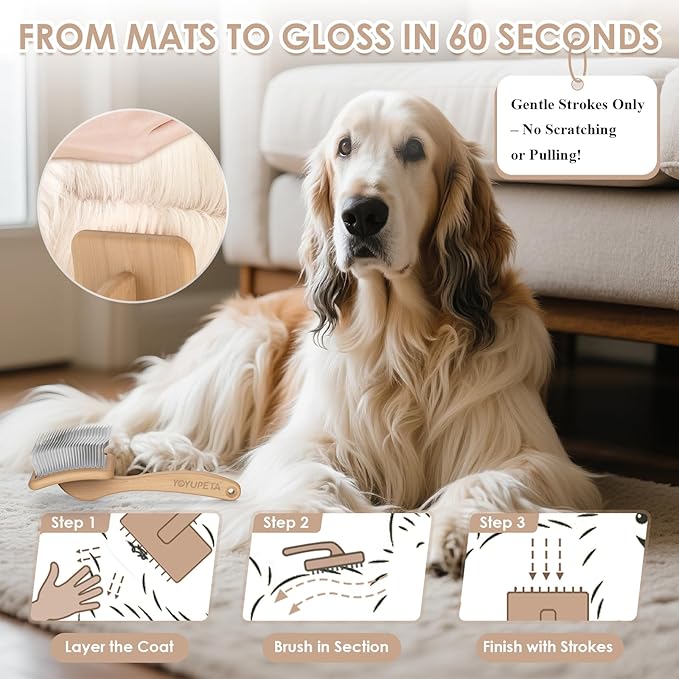 Long Pin Dog Slicker Brush for Poodles, Golden Doodles & Cats - 3-Piece Grooming Kit with Dematting Comb and Pet Comb, Large Wooden Handle Deshedding Tools for Thick Hair Mats Removal-Mewly Pet