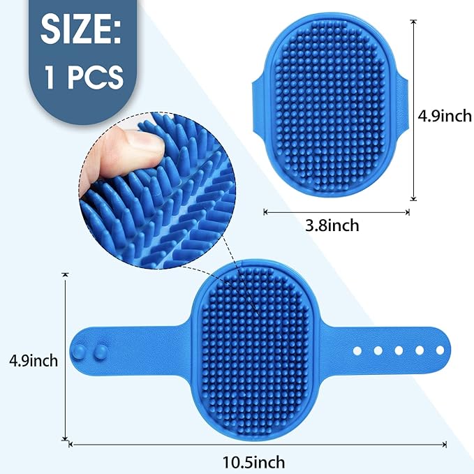 Dog Grooming Brush, Lilpep Pet Shampoo Bath Brush Soothing Massage Rubber Comb with Adjustable Ring Handle for Long Short Haired Dogs and Cats (Blue, pack of 1)-Mewly Pet