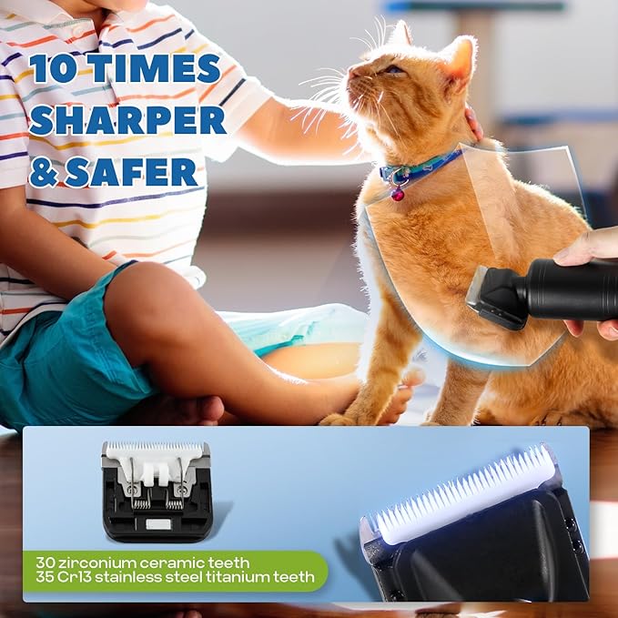 300W Pet Grooming Clippers (2000-6600rpm Stepless Speed Control, Heavy-Duty Commercial Grade, 13ft Power Cord, Low Noise< 50db, with Extra Blade) (300W Stepless Speed Control)-Mewly Pet