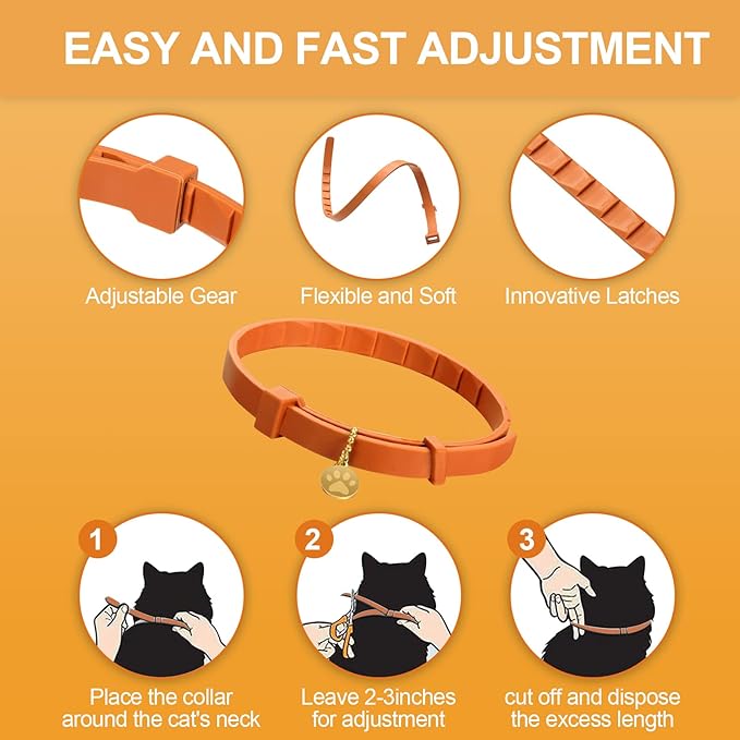 4 Pcs Cat Calming Collar Adjustable Lavender Scent Relaxing Cat Collar with 2 Pendant for Puppies Reduce Stress Aggression Anxious, up to 15 Inches(Orange)-Mewly Pet