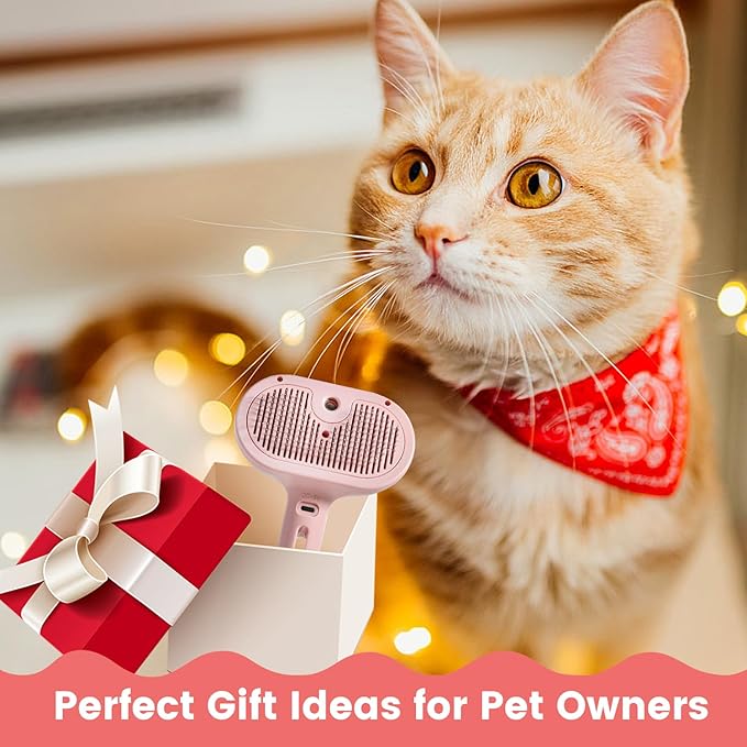 Steam Brush for Shedding Pets - Self-Cleaning Grooming Comb with Water Tank for Long & Short Haired Cats and Dogs (Pink)-Mewly Pet