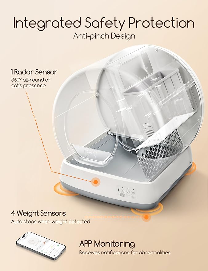 MeoWant Self-Cleaning Cat Litter Box, Integrated Safety Protection Automatic Cat Litter Box for Multi Cats, Extra Large/Odor Removal/APP Control Smart Cat Litter Box with Mat & Liner-Mewly Pet