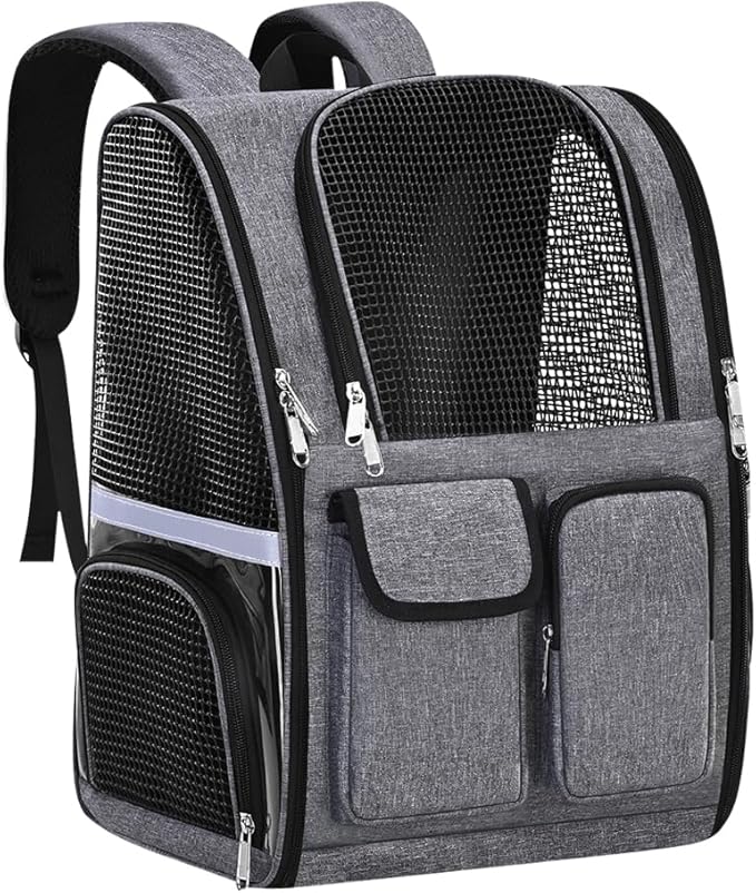 Pet Backpack, Airline Approved Dog Backpack, Cat Bag for Travel Hiking Bike Riding Walking Outdoor, Cat Backpack with Breathable Mesh(Gray)-Mewly Pet