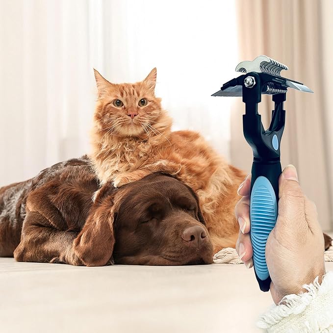 3-in-1 Pet Grooming Brush for Dogs & Cats – Double Sided Deshedding Tool with Stainless Steel Teeth, Detangler Comb & Undercoat Rake | Ergonomic Handle for Matted Fur Removal, Safe for Long/Short Hair-Mewly Pet