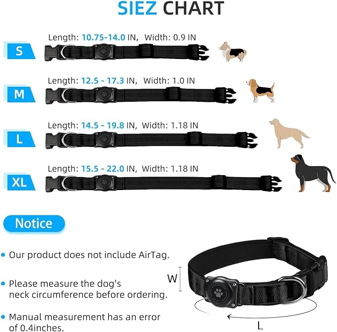 Reflective Air Tag Dog Collar - 100% Waterproof Dog Collar AirTag Holder | Extra-Durable, Soft Padded AirTag Dog Collars for Small Medium Large Dogs-Mewly Pet